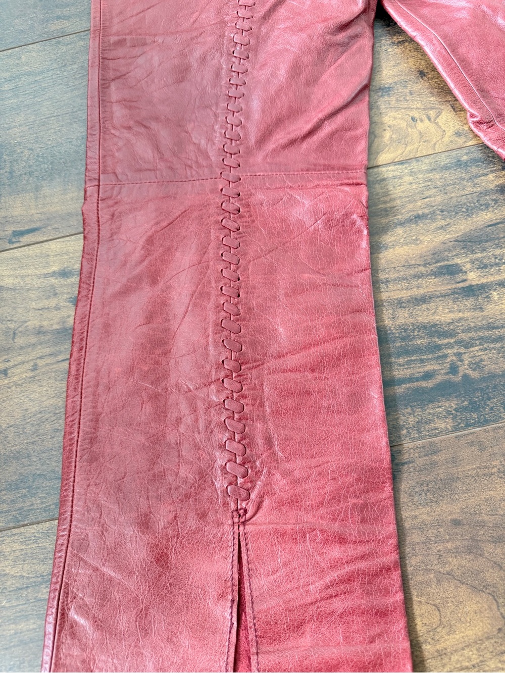 Vintage Parallel Red Patina Leather Pants Y2K Straight Leg Pants Size 4 - Picture 7 of 16